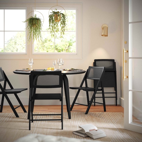 Flash Furniture Galene Cane Rattan Folding Chairs w/Solid Wood Frame and Seat and Ventilated Back, Natural/Blk, 2PK SK-220905-BLK-GG - main